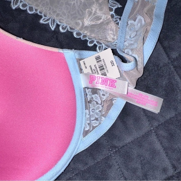 Victoria Secret PINK 32D Bra front closure Padded Push Up Underwired Floral lace - Picture 5 of 6